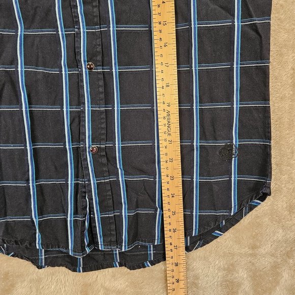 Diesel Shirt Pearl Snap Button-Down Pockets Mens Size M Black Blue Plaid Western - Picture 5 of 10